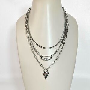 Christian Siriano Triple Chain Rockstar Heart Necklace Silver Tone